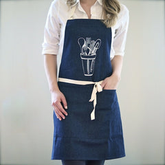 Kitchen Tools Apron, Denim/White